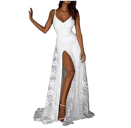Buy SIQINZHENG A Line White Lace Dresses Split Bridal Gowns at Amazon.in