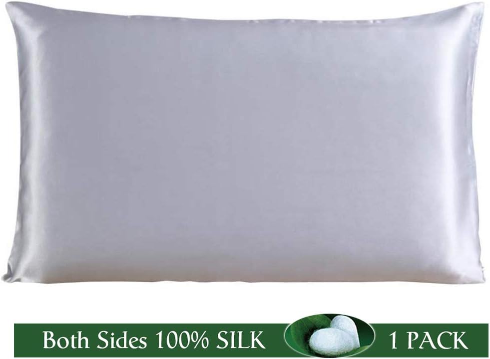 COCOSILK Silk Pillowcase for Hair and Skin, 100% Mulberry Silk Pillow Case for Curly Hair (Standard (20"X26"), Gray)