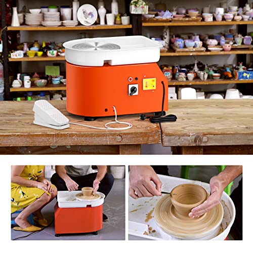 VAYOTOY Pottery Lathe 25cm Ceramic Wheel with Manual Handle and Foot Pedal 350W Motorized Electric Ceramic Wheel Machine 300RPM Electric Pottery Lathe DIY Crafts for Adults Children