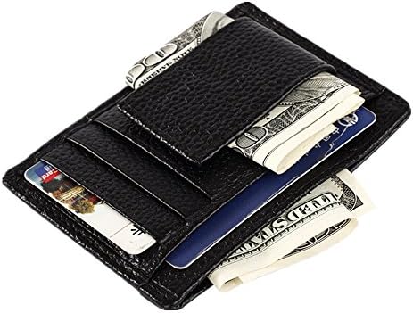 CINDIE Genuine Leather Magnetic Front Pocket Money Clip (Black)
