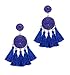 XOCARTIGE Tassel Earrings Thread Fringe Chandelier Drop Dangle Earrings Bohemia Beaded Disc Stud Earring for Women(Blue)