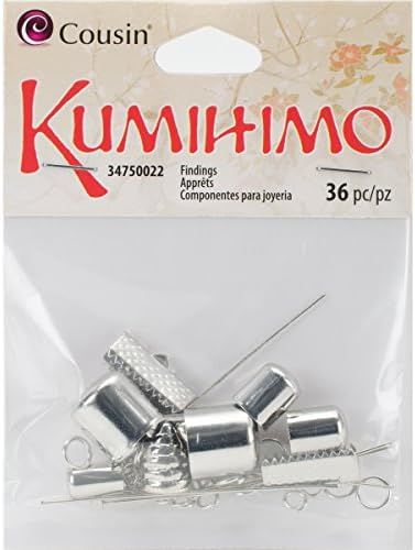 Cousin 34750022 36 Piece Metal Kumihimo Findings Mix, Silver