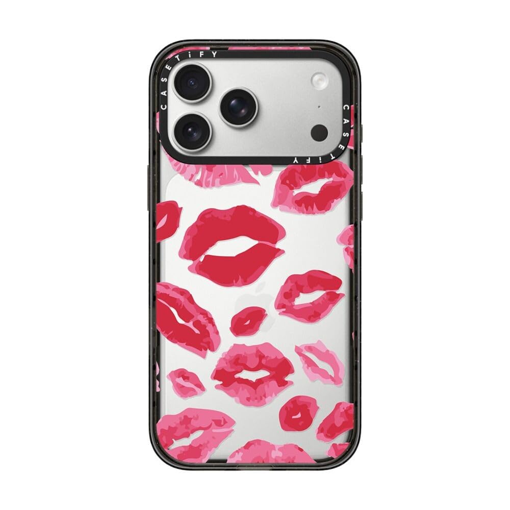 CASETiFY Impact iPhone 17 Pro Max Case [Slim/Wireless Charging Compatible / 8.2 ft. 4X Military Grade Drop Protection] - Lipstick Kisses - Clear Black