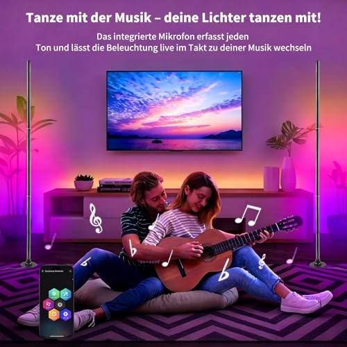Aogled RGB Floor Lamp Dimmable 120 cm with App and Remote Control | 16 million colours, music sync, removable corner lamp, DIY mood light