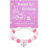 Happy 5 Year Old Bracelet for Daughter Granddaughter 5th Birthday Gifts for Women Niece Pink Charm Beaded Bracelets for 5yr Old Birthday Decorations for Woman Females Sweet Bday Christmas Gifts