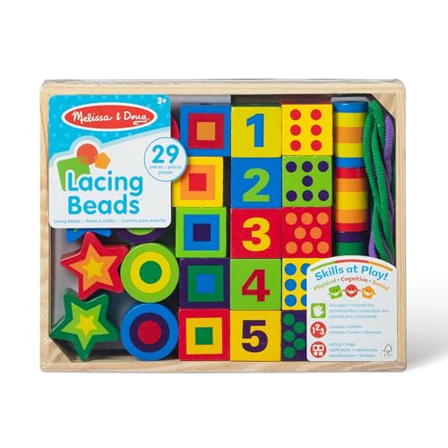 Melissa & Doug Deluxe Wooden Lacing Beads - Educational Activity with 27 Beads and 2 Laces