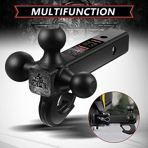 XPE Tri Ball Trailer Hitch Mount with Hook Fits 2 Inch Receiver Matte Black | 3-in-1 Tow Hitch with 1-7/8" 2" and 2-5/16" Interchanging Balls