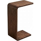 COZYMATIC Carlisha C-Shaped End Table Sofa Table Coffee Table Solid Wood Frame for Living Room Side Table for Bedroom(Single) Walnut Brown