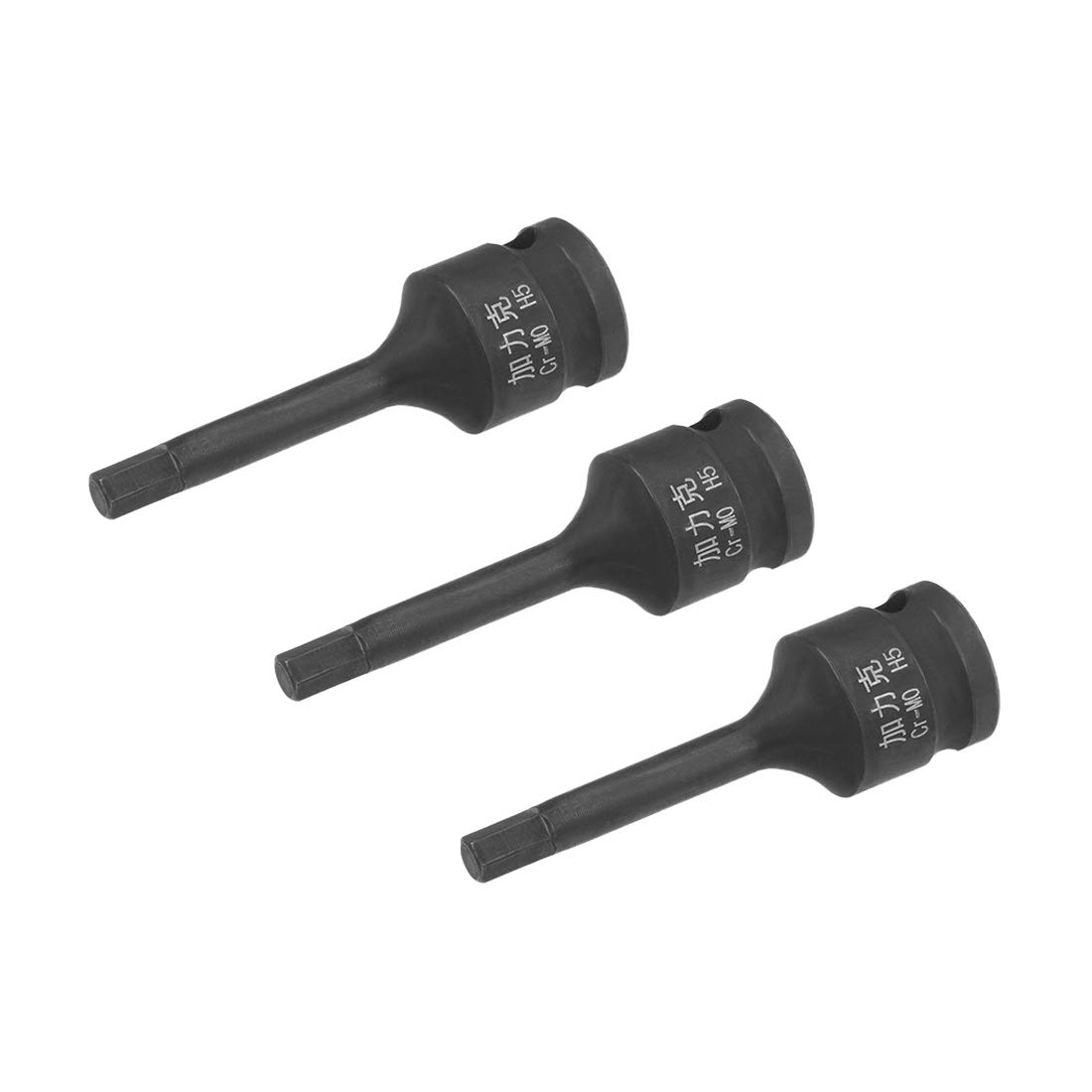 sourcing map 3/8" Drive x H5 (5mm) Impact Hex Bit Socket, Metric 3" Length, Cr-Mo Steel 3pcs