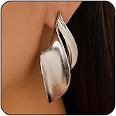 ROSASUENO Chunky Gold Statement Dangle Drop Earrings for Women Twisted Leaves Irregular Curves Unique Polishing Dangling Earrings