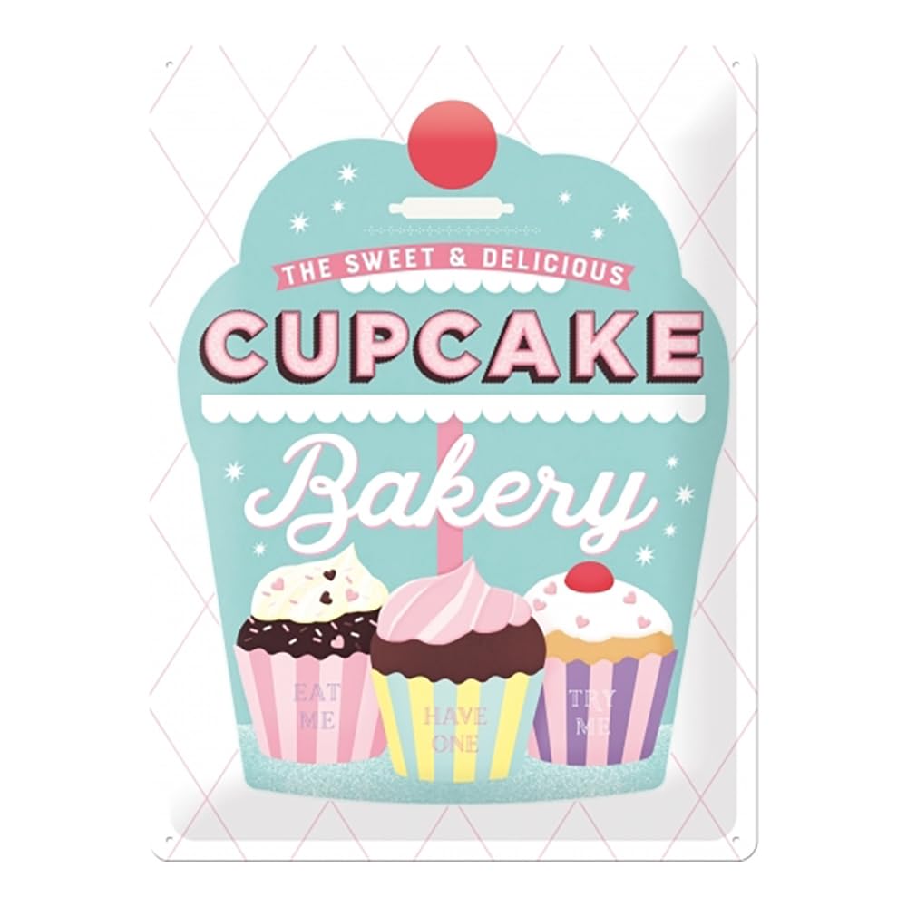 Nostalgic-Art Retro Tin Sign – Home & Country – Cupcake Bakery – Kitchen gift idea, Metal Plaque, Vintage design for wall decoration, 30 x 40 cm