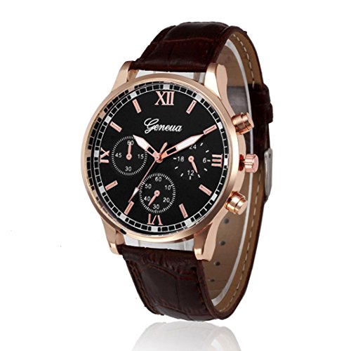 YANG-YI Retro Design Leather Band Round Analog Alloy Quartz Wrist Watch Men (Brown)