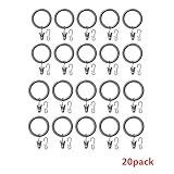 SYRLIG Premium Curtain Rings with Clips 1.5 Inch Diameter,gray Set of 20