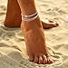 Simsly 2pcs Anklet Bracelet with Rhinestone Beach Beaded Ankle Foot Chain for Women and Girls .2PCS(Silver)