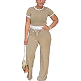 HTD Womens 2 Piece Outfits Casual Sweatsuits Set Short Sleeve Matching Sets Tracksuit