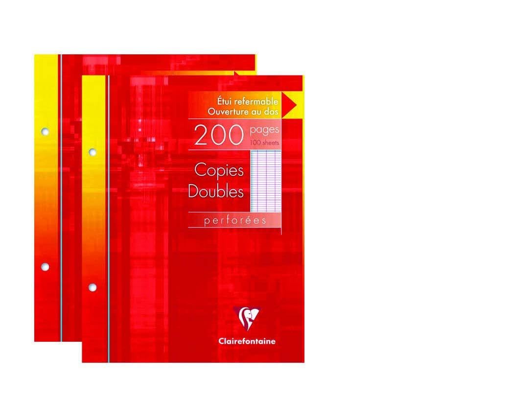 Clairefontaine 14411AMZC - One Set of 2 Perforated Double Copy Cases - Dimensions: 17 x 22 cm - 200 Seyes Ruled Pages - 90 g White Paper - Reusable Case