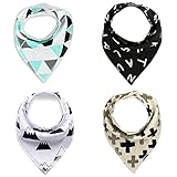 Baby Bandana Drool Bibs, Hand Drawing Design 4 Pack of Large Size with Soft Absorbent Cotton, Adjustable Snaps - Unisex Dribble Bibs Gift for Boys & Girls