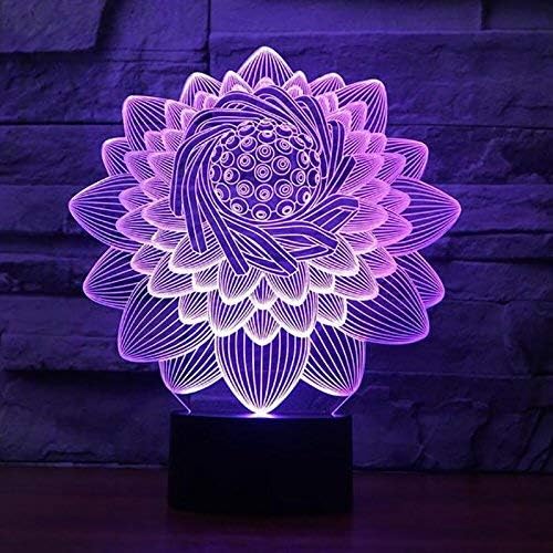 HPBN8 Ltd Optical Illusion 3D Lotus Flower Night Light USB Power Touch Switch LED Decor Table Desk Lamps 7 Colors Changing Lights Xmas Brithday Children Kids Toy