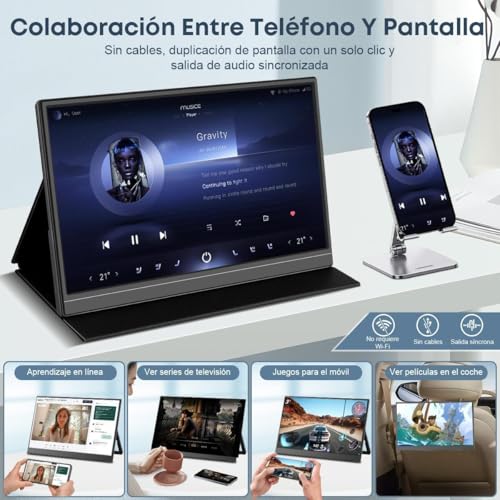 Monitor Portátil de 15,6 Pulgadas. Monitor para Juegos IPS Full HD 1080p/60Hz con Puertos USB-C y HDMI, Compatible con Portátiles, Ordenadores, Teléfonos Móviles, PS5, Mac, Xbox y Switch (Negro).