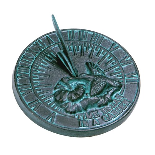 Rome 2532 Hummingbird Sundial, Cast Iron with Verdigris Finish, 7.5-Inch Diameter