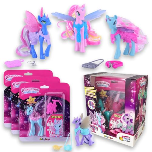 Funny Box Ponycorn Fashion Dress, Animaux Jouets pour Enfants, 3 Pièces, Jouet Chevaux Poney avec Accessoires et Vêtements pour Les Personnaliser - Jeux pour Enfants