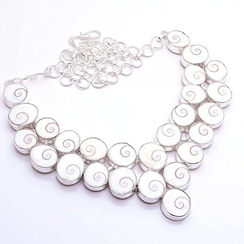 925 Sterling Silver Overlay Necklace, Shiv Shell Gemstone Handmade Designer Royal Jewelry PN604