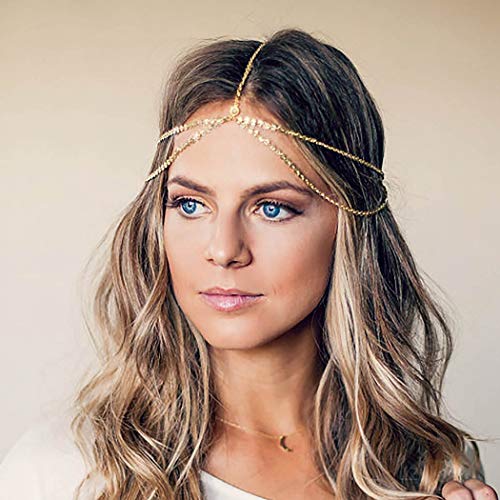 Barogirl Gold Head Chain Headdress Small Coins Hair Chain Jewelry Boho Prom Wedding Headpiece for Women (Silver)