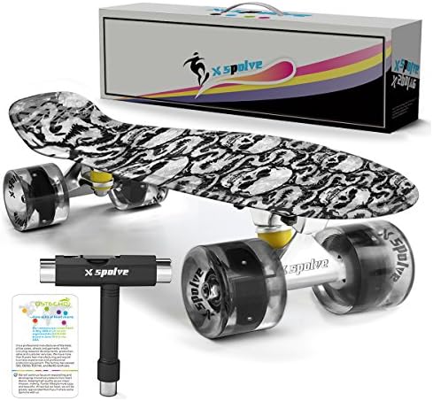 XSPOLVE 22" Complete Skateboard with Colorful LED Light Up Wheels for Kids,Youths, Beginners