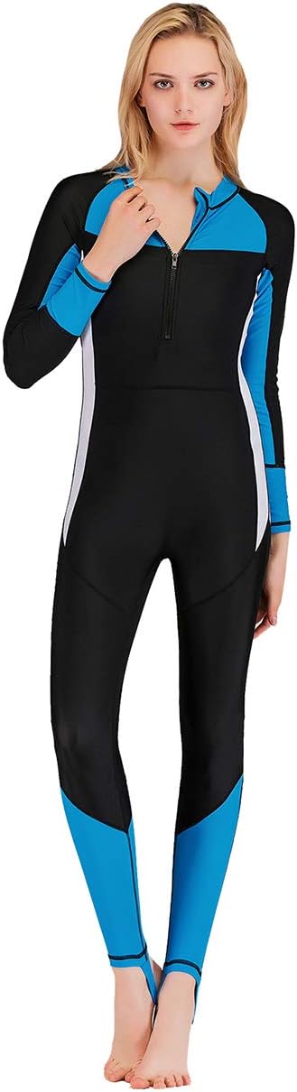 UR MAX BEAUTY Womens Full Body Rash Guard Diving Suit, Long-Sleeve Color Block Swimsuit for Swimming Snorkeling Surfing Kayaking,1,L