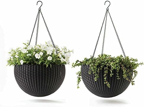 Natural Round Rattan Design Weather Resistant Hanging Planters, 2-Pack