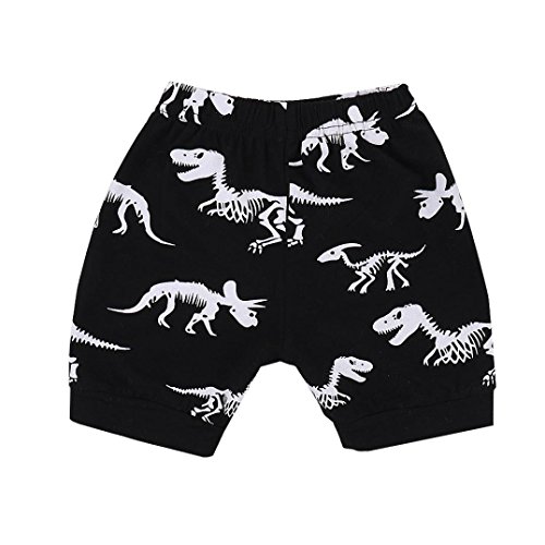 Hot Sale! Toddler Kids Baby Boys Dinosaur Pajamas Cartoon Print T Shirt Tops Shorts Outfits Set (Black, 2T)