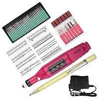 COCODE Electric Micro Engraver Pen Mini DIY Vibro Engraving Carving Tool Kit for Metal Glass Ceramic Plastic Wood Jewelry with Scriber Etcher 30 Bits 6 Polishing Heads and 8 Stencils