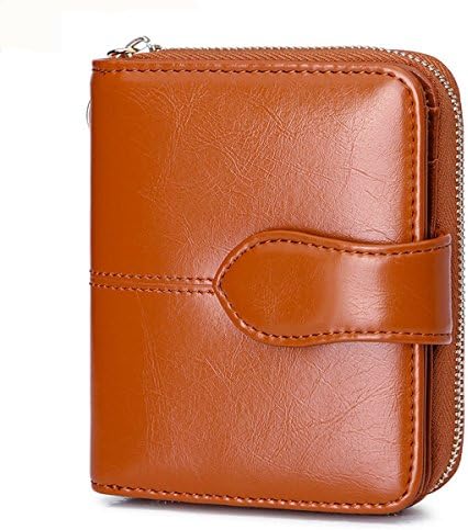 Women RFID Blocking Slim Wallet Genuine Leather Credit Card Holder Minimalist Case Organizer Lady Small Coin Purse Snap Closure