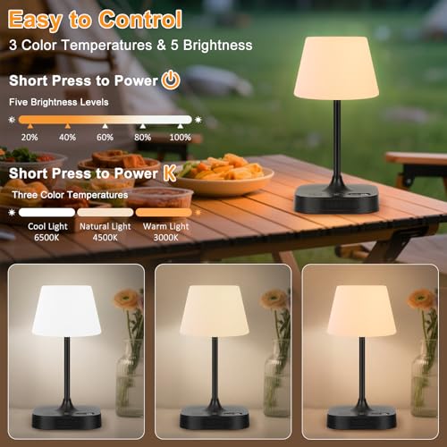 Eocean Rechargeable Waterproof Lamp for Shower, 12000mAh LED Cordless Table Bedside Lamp with USB Port, Small Wireless Battery Operated Touch Lamp for Bedroom, Bathroom, Kitchen, Outdoor