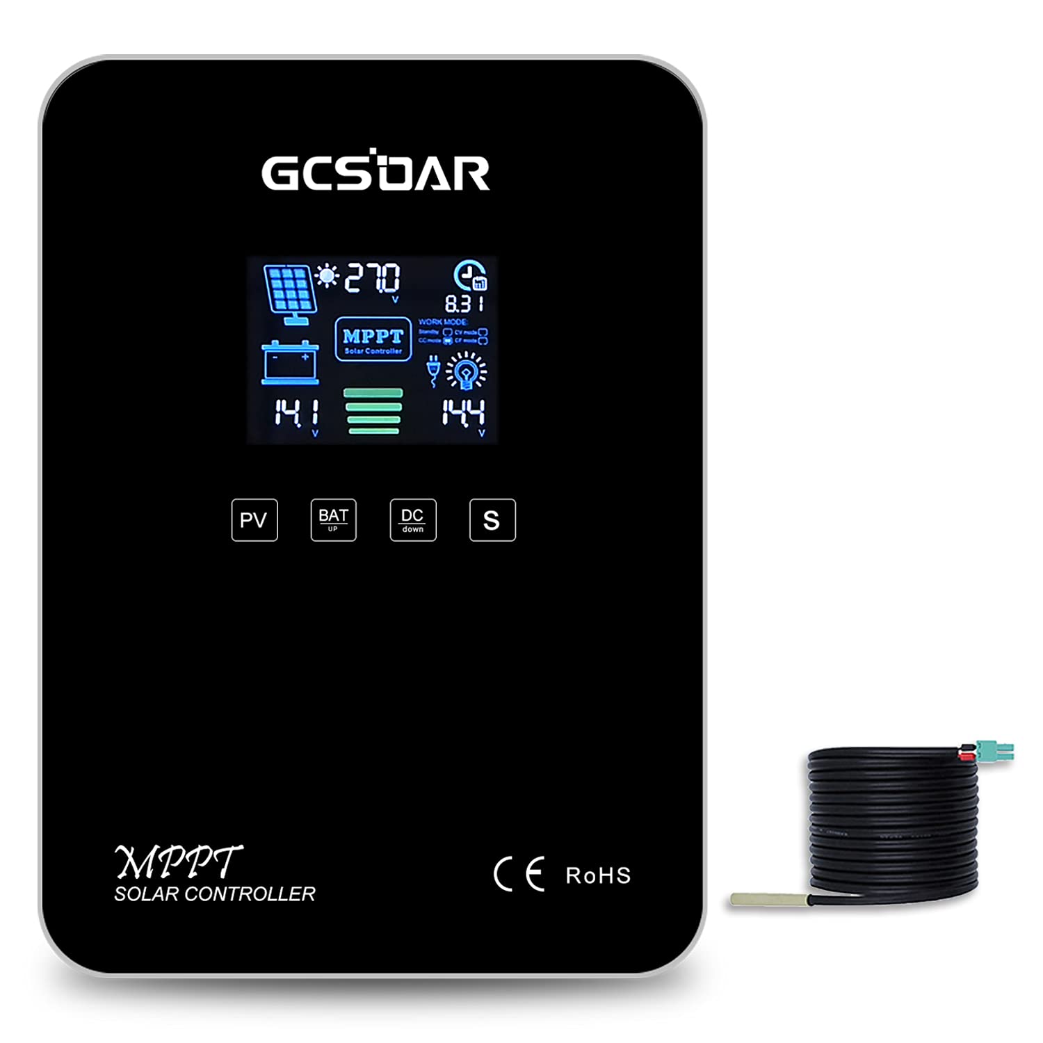 GCSOAR MPPT Solar Charge Controller 60A 12V 24V Auto Max PV 100V Common Negative Grouding Solar Panel Regulator LCD Display for Sealed Gel Flooded LiFePO4 User types (MPPT 60A +RTS)