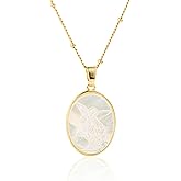 Archangel Michael Necklace Gold - St Michael Pendant Mother of Pearl Shellfish,Saint Michael Religious Protection Victory Amulet,Catholic Christian Jewelry Gift for Women Men