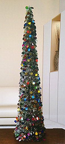 5 Foot Collapsible Indoor Holiday Tinsel Christmas Tree with Stand (Multicolor)