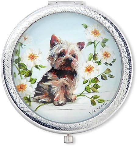 Vanroe 'Yorkshire Terrier' Designer Compact Mirror in Gift Box - For Dog Lovers, Yorkie, UK Artist, Magnified