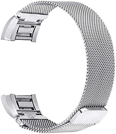 Maaax Fitbit Charge 2 Band, Stainless Steel Metal Bracelet Strap with Unique Magnet Lock, No Buckle Needed for Fitbit Charge 2 HR Fitness Tracker Champagne Silver