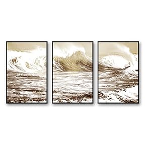 3 Piece Framed CanvasWall Art for Living Room, Bedroom Golden Waves Canvas Prints for Modern Home Decoration Ready to Hang - 16"x24"x3 Panels