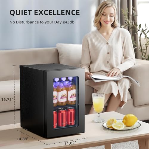 LHRIVER 0.6 Cu. Ft. Mini Fridge, Beverage Refrigerator with Quiet Compressor, LED Light,Small Cooler with Electronic Temperature Control for Home/Office/Dorm/Bar.Black