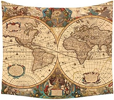 Custom Home Decor, Retro World Map Wall Tapestry Wall Hanging Art Splatter Painting 51 x 60 inches