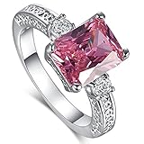 Psiroy 925 Sterling Silver Emerald Cut Created Pink Topaz Filled Anniversary Ring Size 10