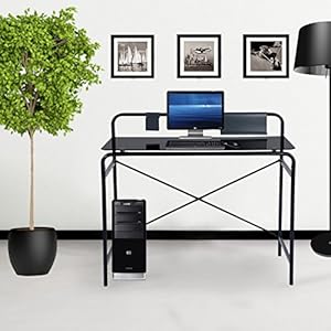 Coavas Black Glass Computer Writing Desk