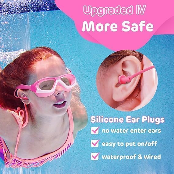 Kids Swimming Goggles with Swimming Cap, Anti-Fog No Leak Proof Waterproof Kids Swim Goggles with Soft Silicone, UV Protection Clear Vision Suitable for Kid 3-14 Boys and Girls