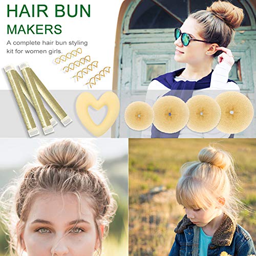 Hair Bun Makers, Angela&Alex 17 Pcs Magic Hair Bun Maker Sets Hair Donuts Hair Elastic Bands Hair Clips DIY Hair Styling Tools for Girls Women
