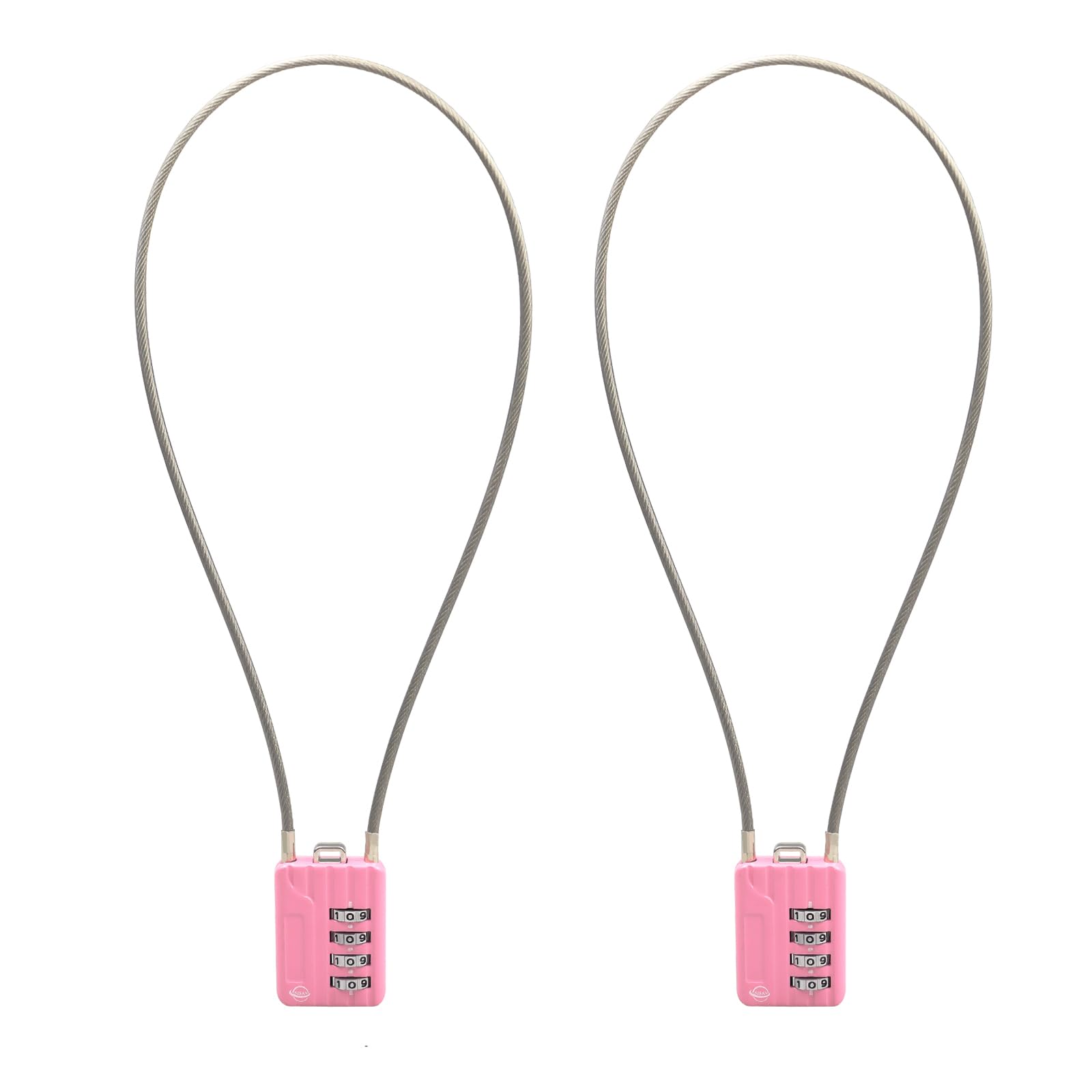 SISAV 4 Digit Cable Combination Locks 20 inches(50cm) Cable for School Gym Locker,Helmet,Filing Cabinets,Toolbox,Luggage Suitcase,knapsack,Cable 3mm Diameter,Pink(2 Pack)