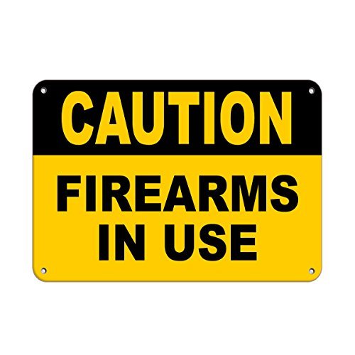 Caution Firearms In Use Security Sign Aluminum Metal Sign 8x12 inch