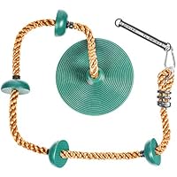 Tree Climbing Rope and Kids Swing: Climbing Rope for Kids with Foot Hold Platforms, Disc Tree Swing Seat, and Hanging Kit with Tree Strap - Outdoor Swings and Swing Set Accessories - Rope Swing, Green