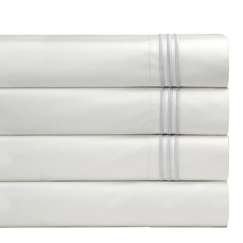 Safah International Inc. Celeste Home 300 Thread Count 100-Percent Egyptian Cotton 3-Lines Embroidery Sheet Set, Queen, White - Amazon deal for $27.55